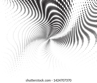 Wavy dot lines background. Pattern of dots, dotted lines, circles of different scale. Monochrome backdrop to create dynamic backgrounds, templates, posters in a modern minimalist style.