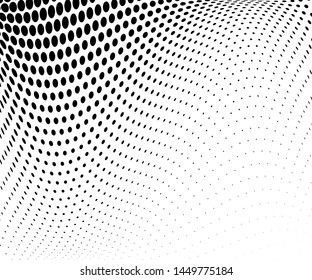 Wavy dot lines background. Pattern of dots, dotted lines, circles of different scale. Futuristic pattern. Monochrome backdrop to create backgrounds, templates, posters in a modern minimalist style.