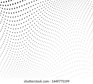 Wavy dot lines background. Pattern of dots, dotted lines, circles of different scale. Futuristic pattern. Monochrome backdrop to create backgrounds, templates, posters in a modern minimalist style.