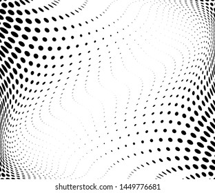 Wavy dot lines background. Pattern of dots, dotted lines, circles of different scale. Futuristic pattern. Monochrome backdrop to create backgrounds, templates, posters in a modern minimalist style.
