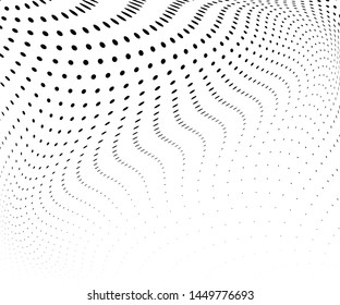 Wavy dot lines background. Pattern of dots, dotted lines, circles of different scale. Futuristic pattern. Monochrome backdrop to create backgrounds, templates, posters in a modern minimalist style.
