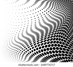 Wavy dot lines background. Pattern of dots, dotted lines, circles of different scale. Futuristic pattern. Monochrome backdrop to create backgrounds, templates, posters in a modern minimalist style.

