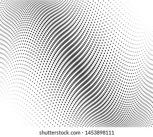 Wavy dot lines background. Pattern of dots, dotted lines, circles of different scale. Futuristic pattern. Monochrome backdrop to create backgrounds, templates, posters in a modern minimalist style.