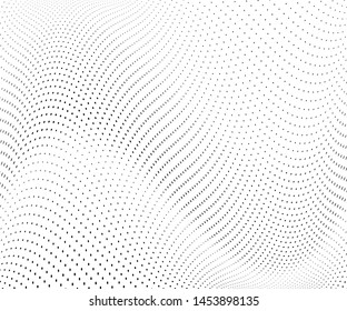 Wavy dot lines background. Pattern of dots, dotted lines, circles of different scale. Futuristic pattern. Monochrome backdrop to create backgrounds, templates, posters in a modern minimalist style.
