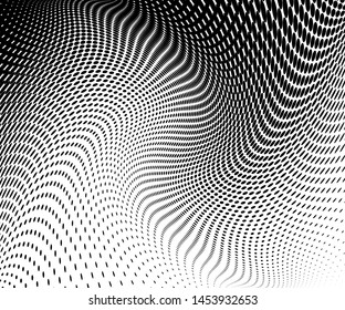 Wavy dot lines background. Pattern of dots, dotted lines, circles of different scale. Futuristic pattern. Monochrome backdrop to create backgrounds, templates, posters in a modern minimalist style.