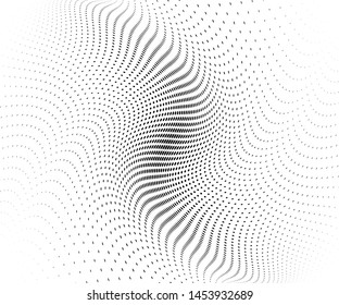 Wavy dot lines background. Pattern of dots, dotted lines, circles of different scale. Futuristic pattern. Monochrome backdrop to create backgrounds, templates, posters in a modern minimalist style.