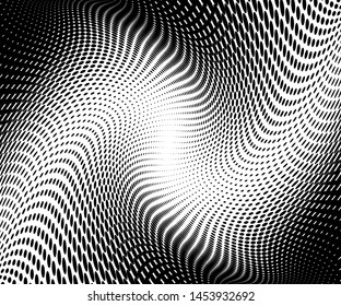 Wavy dot lines background. Pattern of dots, dotted lines, circles of different scale. Futuristic pattern. Monochrome backdrop to create backgrounds, templates, posters in a modern minimalist style.