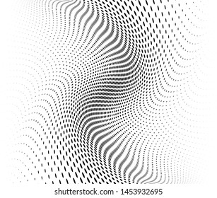 Wavy dot lines background. Pattern of dots, dotted lines, circles of different scale. Futuristic pattern. Monochrome backdrop to create backgrounds, templates, posters in a modern minimalist style.