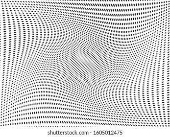 Wavy dot lines background. Pattern of dots, dotted lines, circles of different scale. Futuristic pattern. Monochrome backdrop to create backgrounds, templates, posters in a modern minimalist style.