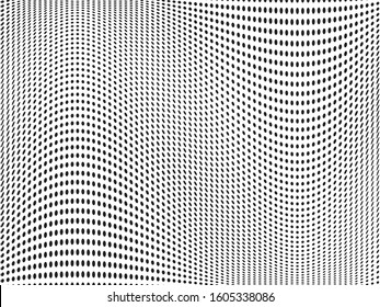 Wavy dot lines background. Pattern of dots, dotted lines, circles of different scale. Futuristic pattern. Monochrome backdrop to create backgrounds, templates, posters in a modern minimalist style.