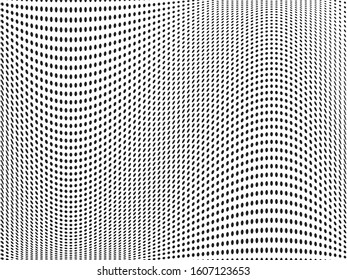 Wavy dot lines background. Pattern of dots, dotted lines, circles of different scale. Futuristic pattern. Monochrome backdrop to create backgrounds, templates, posters in a modern minimalist style.