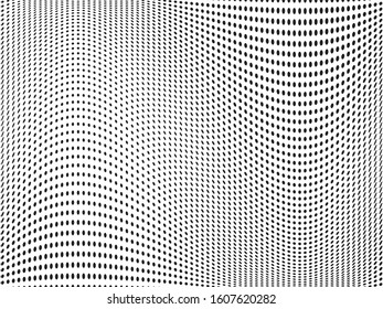 Wavy dot lines background. Pattern of dots, dotted lines, circles of different scale. Futuristic pattern. Monochrome backdrop to create backgrounds, templates, posters in a modern minimalist style.