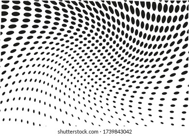 Wavy dot lines background. Pattern of dots, dotted lines, circles of different scale. Futuristic pattern. Monochrome backdrop to create backgrounds, templates, posters in a modern minimalist style