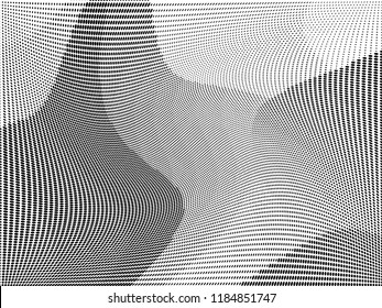 Wavy dots lines background. Pattern of dotted lines, circles of different scale. Futuristic pattern. Monochrome backdrop to create backgrounds, templates, posters in a modern minimalist style.