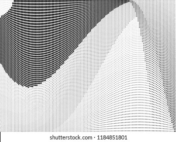 Wavy dots lines background. Pattern of dotted lines, circles of different scale. Futuristic pattern. Monochrome backdrop to create backgrounds, templates, posters in a modern minimalist style.