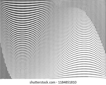 Wavy dots lines background. Pattern of dotted lines, circles of different scale. Futuristic pattern. Monochrome backdrop to create backgrounds, templates, posters in a modern minimalist style.