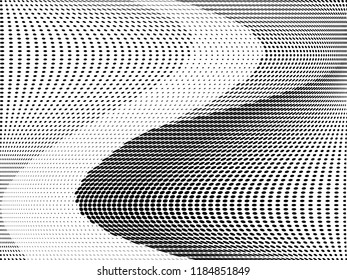 Wavy dots lines background. Pattern of dotted lines, circles of different scale. Futuristic pattern. Monochrome backdrop to create backgrounds, templates, posters in a modern minimalist style.