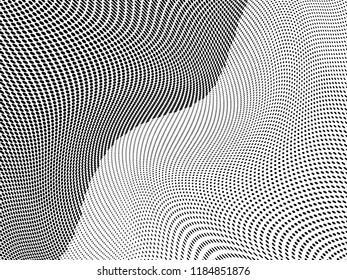 Wavy dots lines background. Pattern of dotted lines, circles of different scale. Futuristic pattern. Monochrome backdrop to create backgrounds, templates, posters in a modern minimalist style.