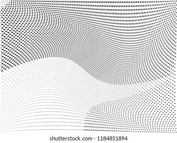 Wavy dots lines background. Pattern of dotted lines, circles of different scale. Futuristic pattern. Monochrome backdrop to create backgrounds, templates, posters in a modern minimalist style.