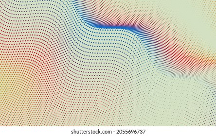 Wavy dotted background. Abstract polka dots pattern. 3d vector illustration with particles.