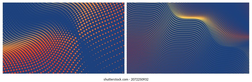 Wavy dotted background. Abstract polka dots pattern. 3d vector illustration with particles.