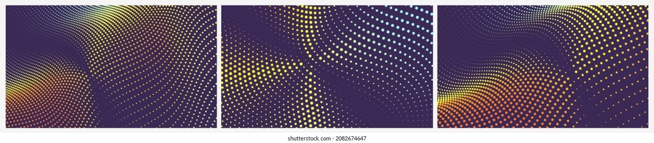 Wavy dotted background. Abstract polka dots pattern. 3d vector illustration with particles.