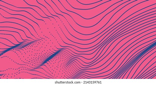 Wavy dotted background. Abstract polka dots pattern. 3d vector illustration with particles.