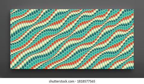 Wavy dotted background with optical illusion. Abstract polka dots pattern. 3d vector illustration.