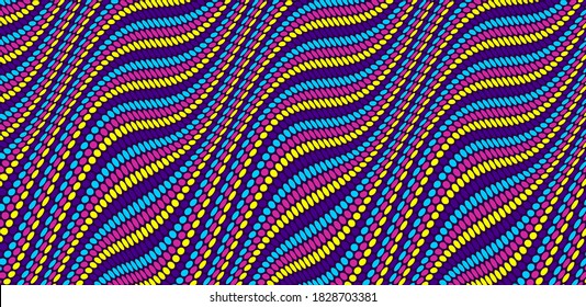 Wavy dotted background with optical illusion. Abstract polka dots pattern. 3d vector illustration.
