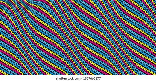 Wavy dotted background with optical illusion. Abstract polka dots pattern. 3d vector illustration.