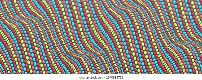 Wavy dotted background with optical illusion. Abstract polka dots pattern. 3d vector illustration.