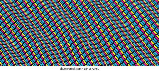 Antecedentes ondulados con puntos con ilusión óptica. Patrón abstracto de puntos de polka. Ilustración vectorial 3d.
