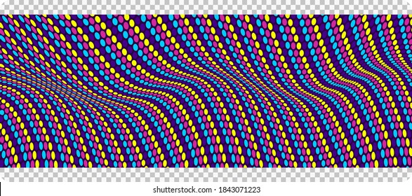 Antecedentes ondulados con puntos con ilusión óptica. Patrón abstracto de puntos de polka. Ilustración vectorial 3d.
