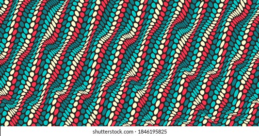 Antecedentes ondulados con puntos con ilusión óptica. Patrón abstracto de puntos de polka. Ilustración vectorial 3d.