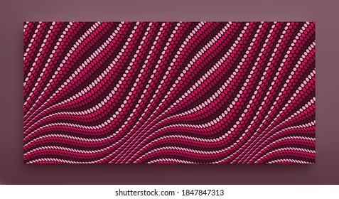 Antecedentes ondulados con puntos con ilusión óptica. Patrón abstracto de puntos de polka. Ilustración vectorial 3d.