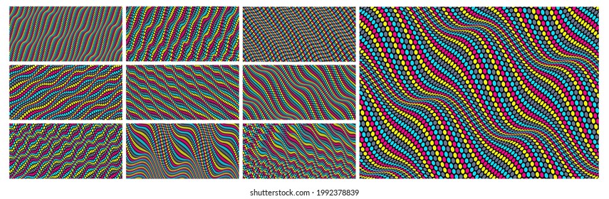 Wavy dotted background with optical illusion. Abstract polka dots pattern. 3d vector illustration.