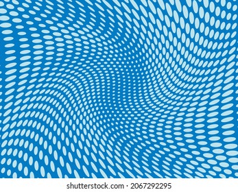 Wavy dotted background. Pattern of dots, circles of different scale. Futuristic pattern. Monochrome blue backdrop to create backgrounds, templates, posters in a modern minimalist style.