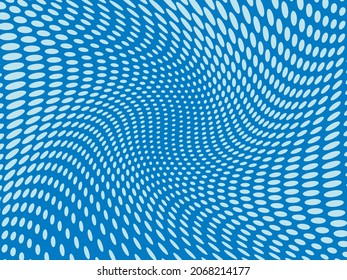 Wavy dotted background. Pattern of dots, circles of different scale. Futuristic pattern. Monochrome blue backdrop to create backgrounds, templates, posters in a modern minimalist style.