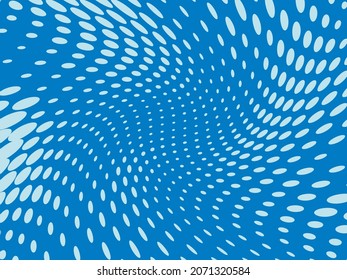 Wavy dotted background. Pattern of dots, circles of different scale. Futuristic pattern. Monochrome blue backdrop to create backgrounds, templates, posters in a modern minimalist style.