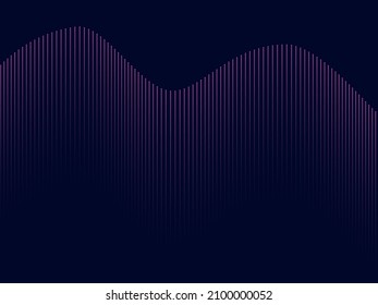 Wavy dotted curved lines, irregular neon gradient faded pink purple sound waves, diagram. Dark blur technology background. Tech concept. Abstract vector illustration, eps 10.