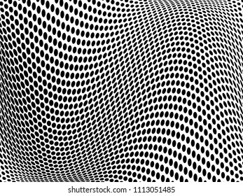 Wavy dotted lines background. Pattern of dots, dotted lines, circles of different scale. Futuristic pattern. Monochrome backdrop to create backgrounds, templates, posters in a modern minimalist style.