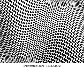 Wavy dotted lines background. Pattern of dots, dotted lines, circles of different scale. Futuristic pattern. Monochrome backdrop to create backgrounds, templates, posters in a modern minimalist style.