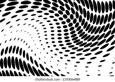 Wavy dotted lines background. Pattern of dots, dotted lines, circles of different scale. Futuristic pattern. Monochrome backdrop to create backgrounds, templates, posters in a modern minimalist style.