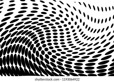 Wavy dotted lines background. Pattern of dots, dotted lines, circles of different scale. Futuristic pattern. Monochrome backdrop to create backgrounds, templates, posters in a modern minimalist style.