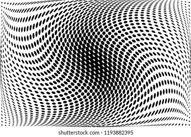 Wavy dotted lines background. Pattern of dots, dotted lines, circles of different scale. Futuristic pattern. Monochrome backdrop to create backgrounds, templates, posters in a modern minimalist style