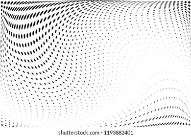 Wavy dotted lines background. Pattern of dots, dotted lines, circles of different scale. Futuristic pattern. Monochrome backdrop to create backgrounds, templates, posters in a modern minimalist style