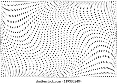 Wavy dotted lines background. Pattern of dots, dotted lines, circles of different scale. Futuristic pattern. Monochrome backdrop to create backgrounds, templates, posters in a modern minimalist style