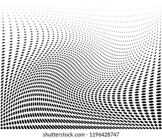 Wavy dotted lines background. Pattern of dots, dotted lines, circles of different scale. Digital Gradient. Pop-art style. Grunge Backdrop. Modern futuristic Abstract panel. Vector illustration