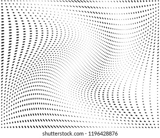 Wavy dotted lines background. Pattern of dots, dotted lines, circles of different scale. Digital Gradient. Pop-art style. Grunge Backdrop. Modern futuristic Abstract panel. Vector illustration
