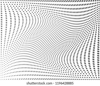 Wavy dotted lines background. Pattern of dots, dotted lines, circles of different scale. Digital Gradient. Pop-art style. Grunge Backdrop. Modern futuristic Abstract panel. Vector illustration